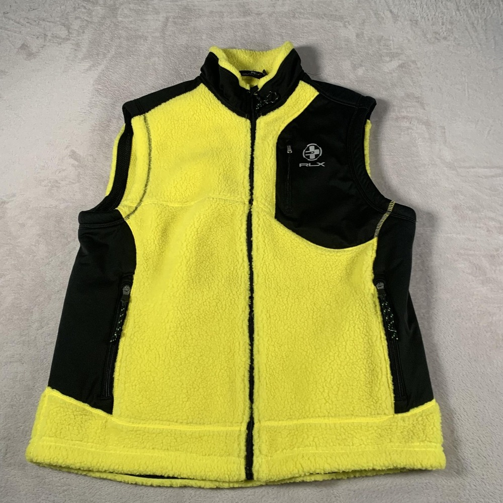 RLX Ralph Lauren Fleece Vest Mens Large Yellow Black Zip Outdoor Performance